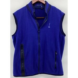Greyson Algonquin Fleece Vest Mens M Blue Full Zip Primaloft Mock Neck Logo